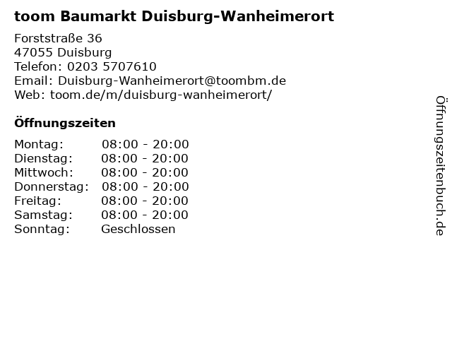 toom Baumarkt Duisburg-Wanheimerort in Duisburg: Adresse und Öffnungszeiten