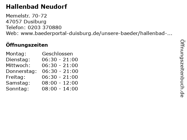 Hallenbad Neudorf in Dusiburg: Adresse und Öffnungszeiten