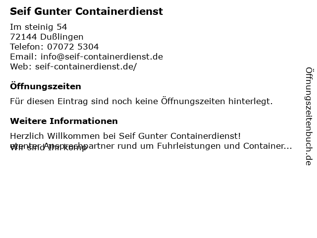Seif Gunter Containerdienst in Dußlingen: Adresse und Öffnungszeiten