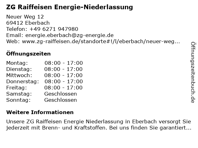 ZG Raiffeisen Energie-Niederlassung in Eberbach: Adresse und Öffnungszeiten