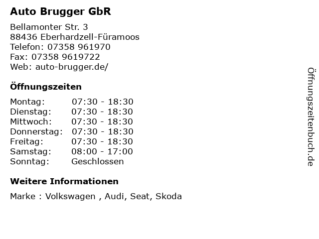 Auto Brugger GbR in Eberhardzell-Füramoos: Adresse und Öffnungszeiten