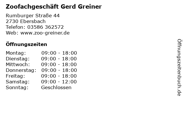 Zoofachgeschäft Gerd Greiner in Ebersbach: Adresse und Öffnungszeiten