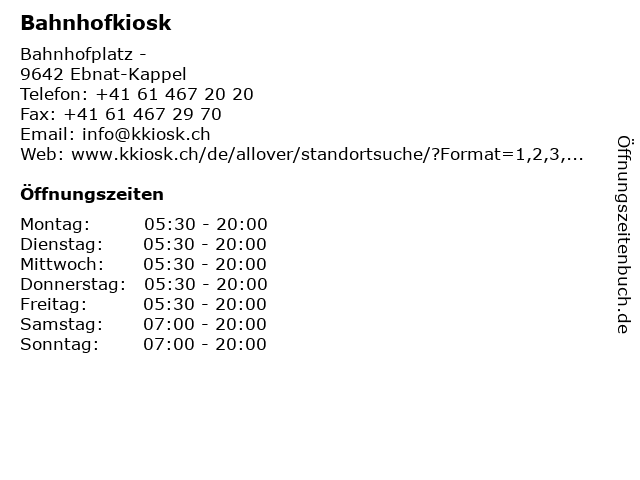 Bahnhofkiosk in Ebnat-Kappel: Adresse und Öffnungszeiten