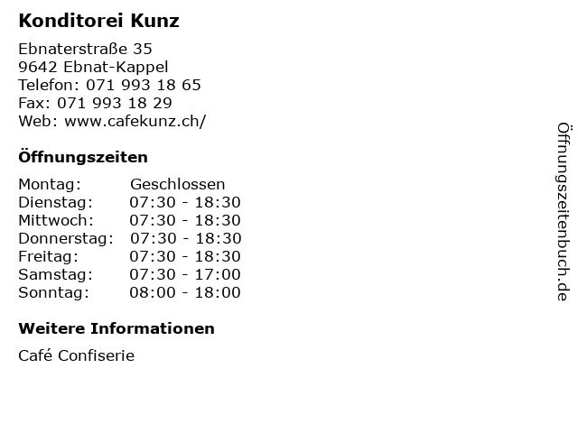 Konditorei Kunz in Ebnat-Kappel: Adresse und Öffnungszeiten