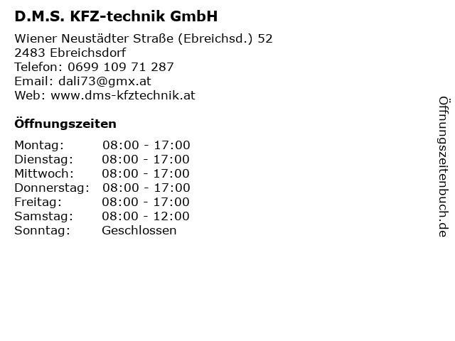 D.M.S. KFZ-technik GmbH in Ebreichsdorf: Adresse und Öffnungszeiten