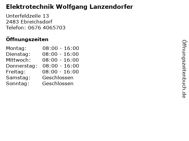 Elektrotechnik Wolfgang Lanzendorfer in Ebreichsdorf: Adresse und Öffnungszeiten