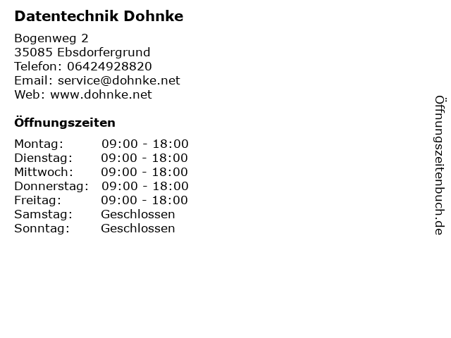 Datentechnik Dohnke in Ebsdorfergrund: Adresse und Öffnungszeiten