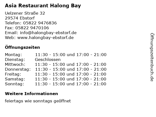 Asia Restaurant Halong Bay in Ebstorf: Adresse und Öffnungszeiten