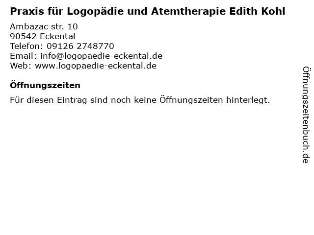 Praxis für Logopädie und Atemtherapie Edith Kohl in Eckental: Adresse und Öffnungszeiten