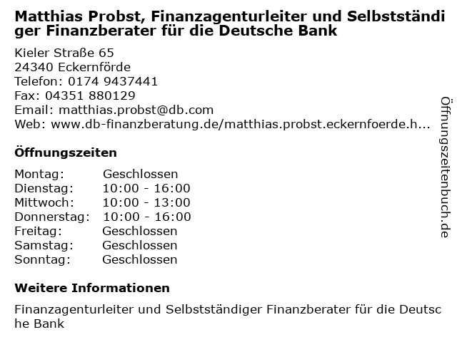 ᐅ Offnungszeiten Finanzagentur Fur Die Deutsche Bank Matthias
