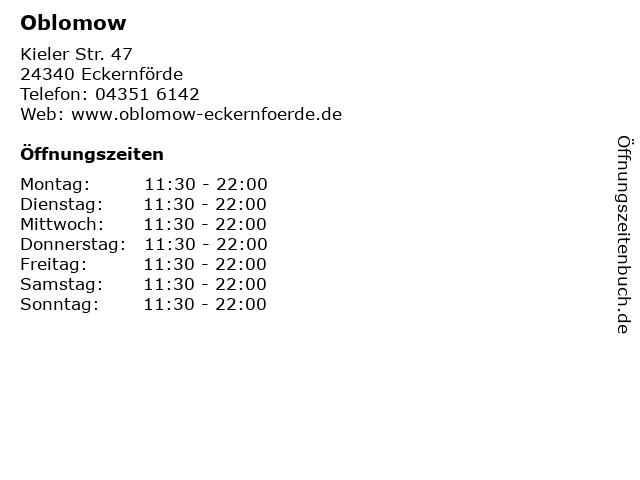 ᐅ Öffnungszeiten „Oblomow“ | Kieler Str. 47 in Eckernförde