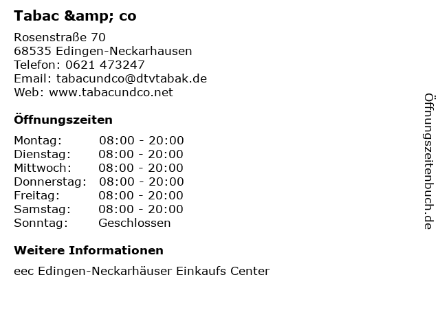 Tabac & co in Edingen-Neckarhausen: Adresse und Öffnungszeiten