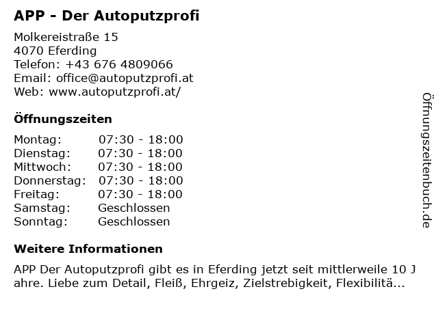 APP - Der Autoputzprofi in Eferding: Adresse und Öffnungszeiten