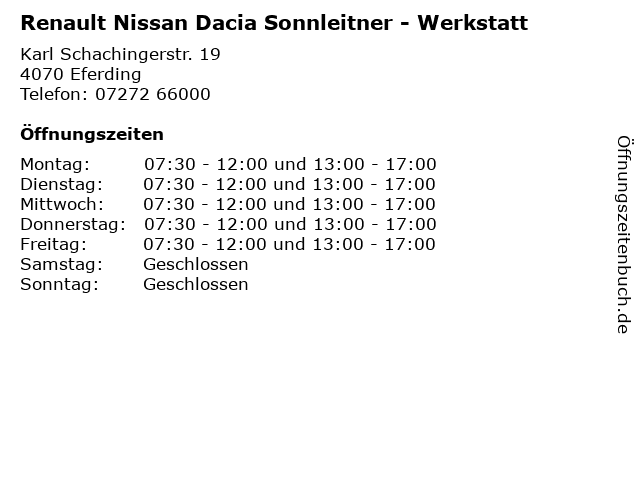 Renault Nissan Dacia Sonnleitner - Werkstatt in Eferding: Adresse und Öffnungszeiten