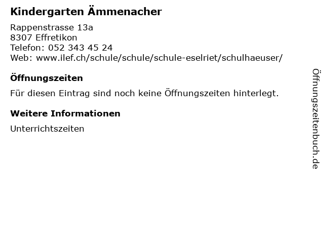Kindergarten Ämmenacher in Effretikon: Adresse und Öffnungszeiten