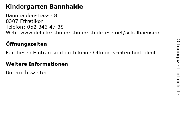 Kindergarten Bannhalde in Effretikon: Adresse und Öffnungszeiten