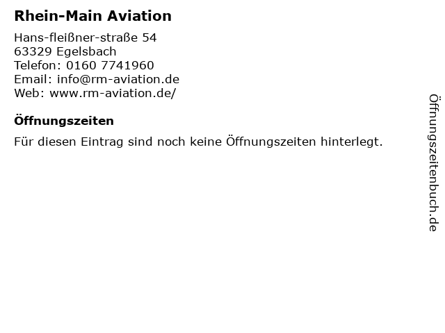 Rhein-Main Aviation in Egelsbach: Adresse und Öffnungszeiten
