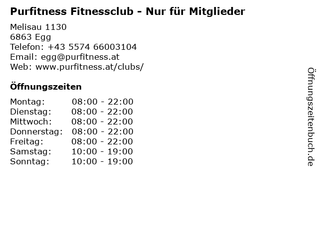 Purfitness Fitnessclub - Nur für Mitglieder in Egg: Adresse und Öffnungszeiten