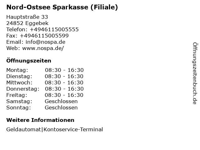 ᐅ Offnungszeiten Nord Ostsee Sparkasse Hauptstrasse 33 In Eggebek
