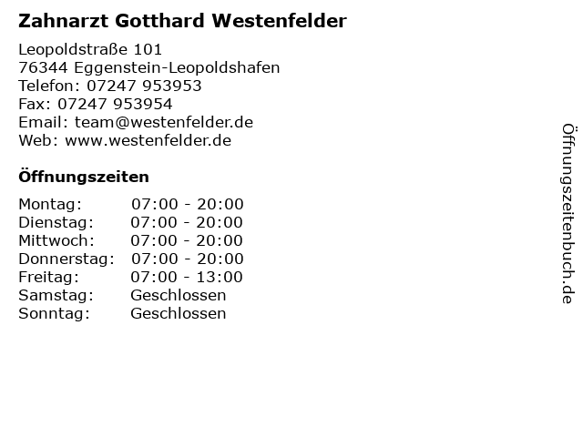 Zahnarzt Gotthard Westenfelder in Eggenstein-Leopoldshafen: Adresse und Öffnungszeiten