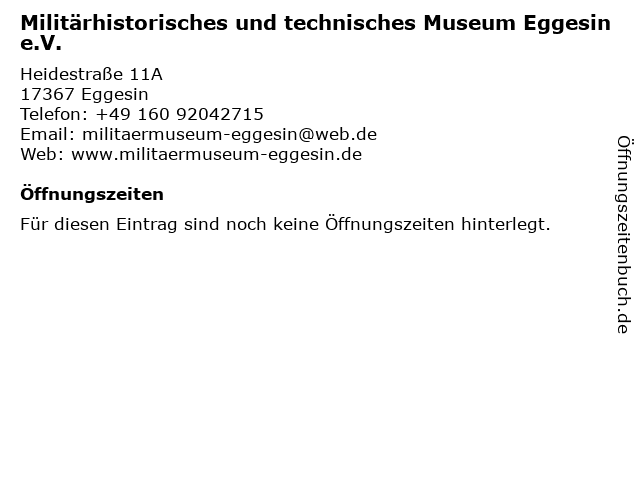 Militärhistorisches und technisches Museum Eggesin e.V. in Eggesin: Adresse und Öffnungszeiten