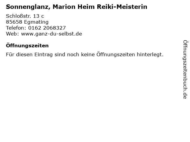 Sonnenglanz, Marion Heim Reiki-Meisterin in Egmating: Adresse und Öffnungszeiten
