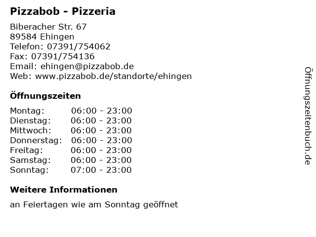 Pizzabob - Pizzeria in Ehingen: Adresse und Öffnungszeiten