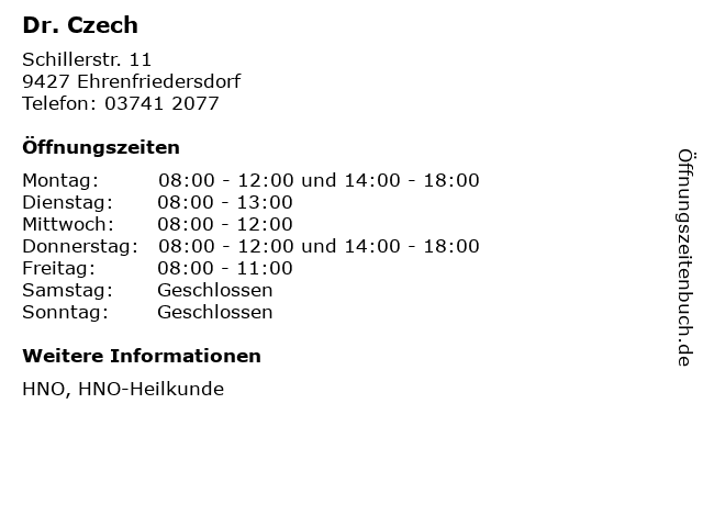 Dr. Czech in Ehrenfriedersdorf: Adresse und Öffnungszeiten