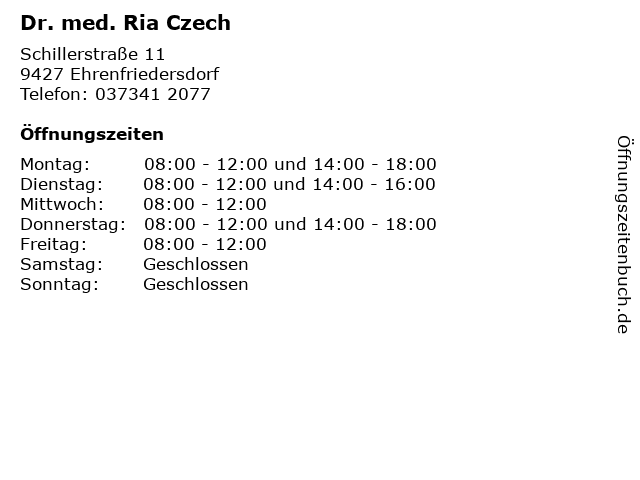 Dr. med. Ria Czech in Ehrenfriedersdorf: Adresse und Öffnungszeiten