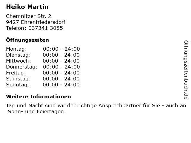 Heiko Martin in Ehrenfriedersdorf: Adresse und Öffnungszeiten