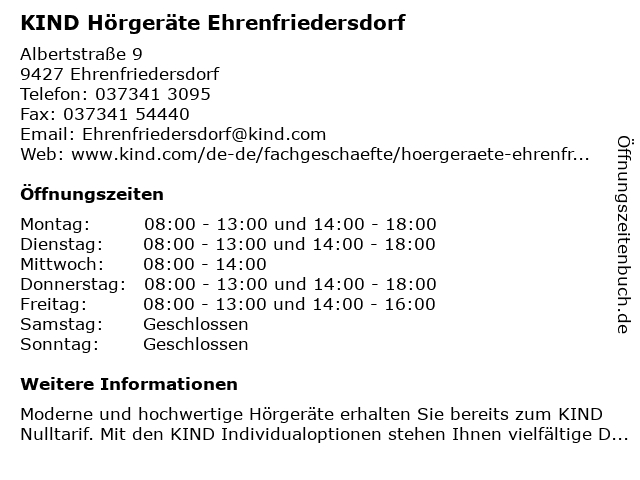 KIND Hörgeräte Ehrenfriedersdorf in Ehrenfriedersdorf: Adresse und Öffnungszeiten