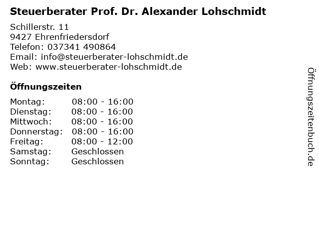 Steuerberater Prof. Dr. Alexander Lohschmidt in Ehrenfriedersdorf: Adresse und Öffnungszeiten