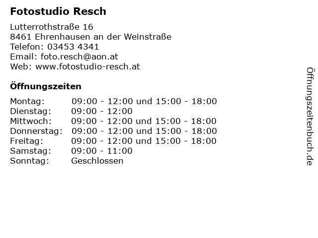 Fotostudio Resch in Ehrenhausen an der Weinstraße: Adresse und Öffnungszeiten