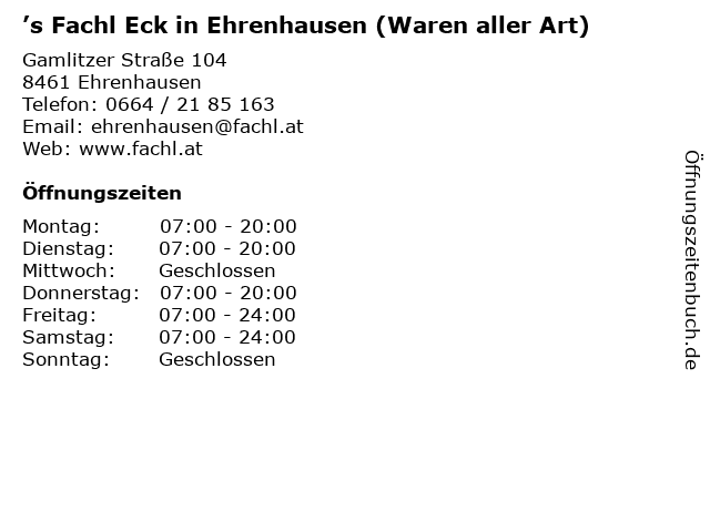 ’s Fachl Eck in Ehrenhausen (Waren aller Art) in Ehrenhausen: Adresse und Öffnungszeiten