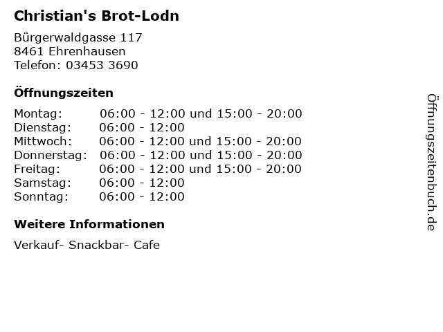 Christian's Brot-Lodn in Ehrenhausen: Adresse und Öffnungszeiten