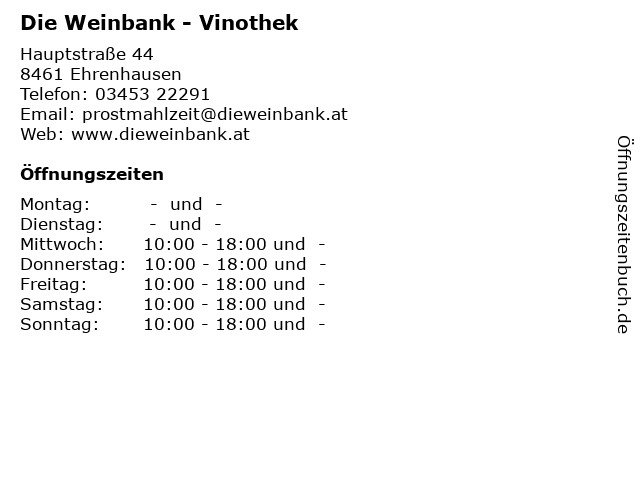 Die Weinbank - Vinothek in Ehrenhausen: Adresse und Öffnungszeiten