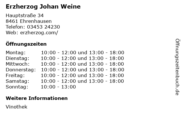 Erzherzog Johan Weine in Ehrenhausen: Adresse und Öffnungszeiten