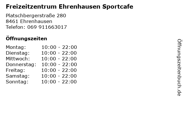 Freizeitzentrum Ehrenhausen Sportcafe in Ehrenhausen: Adresse und Öffnungszeiten