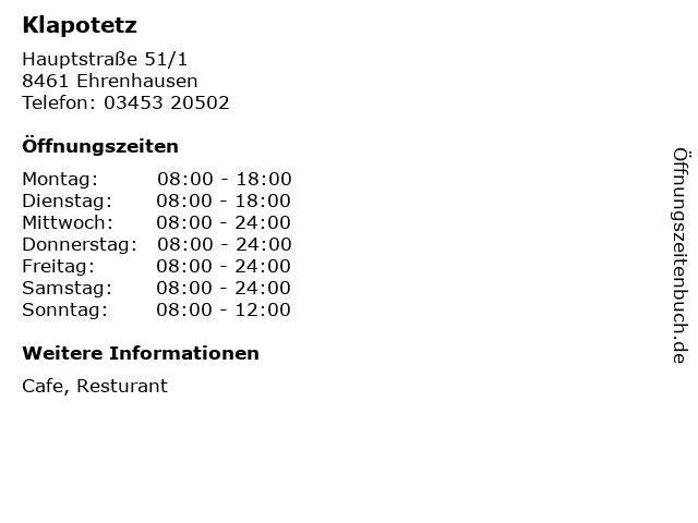 Klapotetz in Ehrenhausen: Adresse und Öffnungszeiten