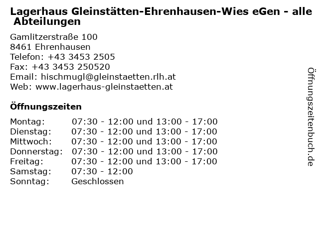 Lagerhaus Gleinstätten-Ehrenhausen-Wies eGen - alle Abteilungen in Ehrenhausen: Adresse und Öffnungszeiten
