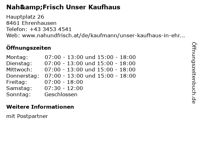 Nah&Frisch Unser Kaufhaus in Ehrenhausen: Adresse und Öffnungszeiten