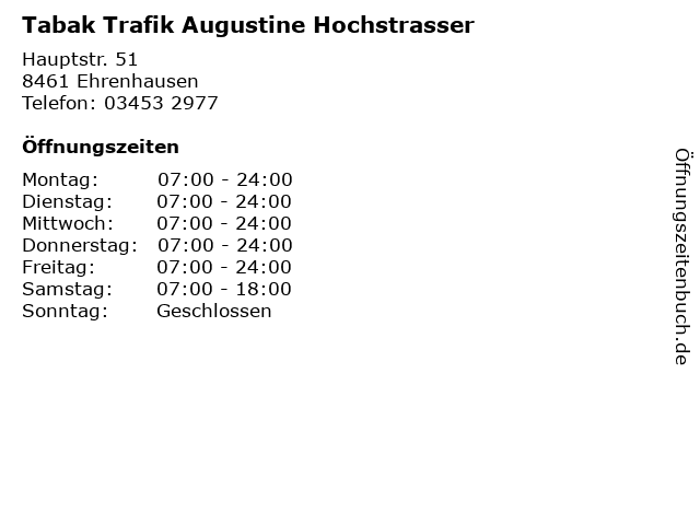 Tabak Trafik Augustine Hochstrasser in Ehrenhausen: Adresse und Öffnungszeiten