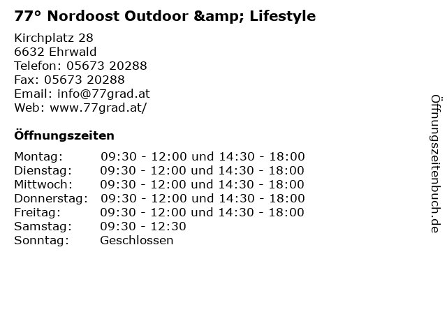 77° Nordoost Outdoor & Lifestyle in Ehrwald: Adresse und Öffnungszeiten