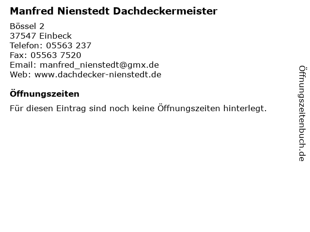 Manfred Nienstedt Dachdeckermeister in Einbeck: Adresse und Öffnungszeiten