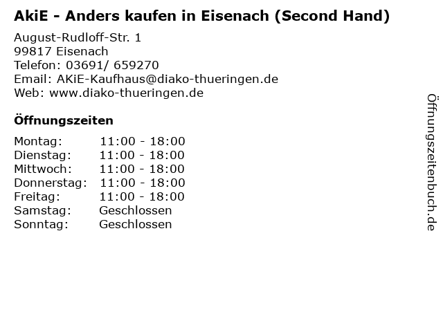 AkiE - Anders kaufen in Eisenach (Second Hand) in Eisenach: Adresse und Öffnungszeiten