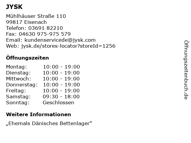 JYSK in Eisenach: Adresse und Öffnungszeiten