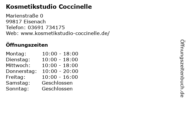 Kosmetikstudio Coccinelle in Eisenach: Adresse und Öffnungszeiten