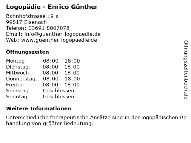 Logopädie - Enrico Günther in Eisenach: Adresse und Öffnungszeiten