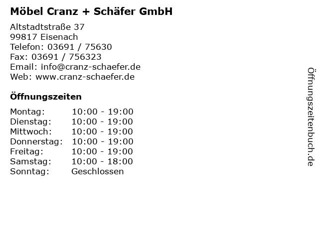 Möbel Cranz + Schäfer GmbH in Eisenach: Adresse und Öffnungszeiten