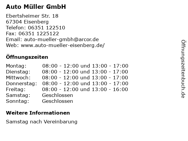Auto Müller GmbH in Eisenberg: Adresse und Öffnungszeiten